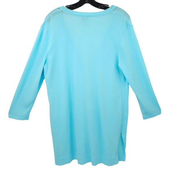 Chicos Cardigan Womens 2 US L Single Button Lightweight Stretch V Neck Aqua Blue - Picture 2 of 16